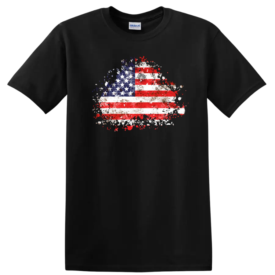 American Flag Distressed Graphic Tee Vintage Look Patriot T Shirt w/ USA Style
