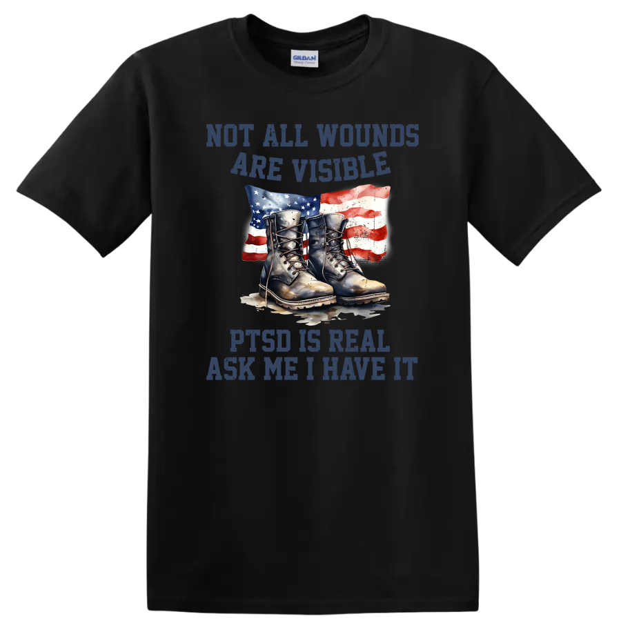 PTSD Awareness Military Boots Veteran Support T Shirt w/ Tee
