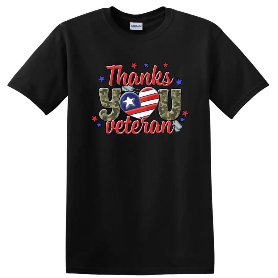 Thanks You Veteran T Shirt Patriotic Military Heart Tee Gifts for Heroes