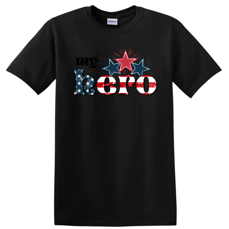 Hero T Shirt Patriotic Stars Fireworks Independence Day Tee American Flag