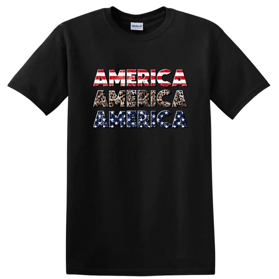 America Graphic T Shirt Red White Blue Animal Print Patriotic Tee