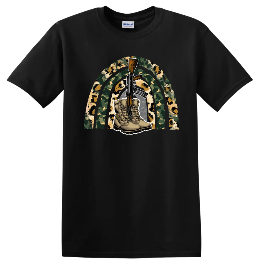 Military Boots Rifle T Shirt Combat Hunting Veteran Tee Outdoors Fashion