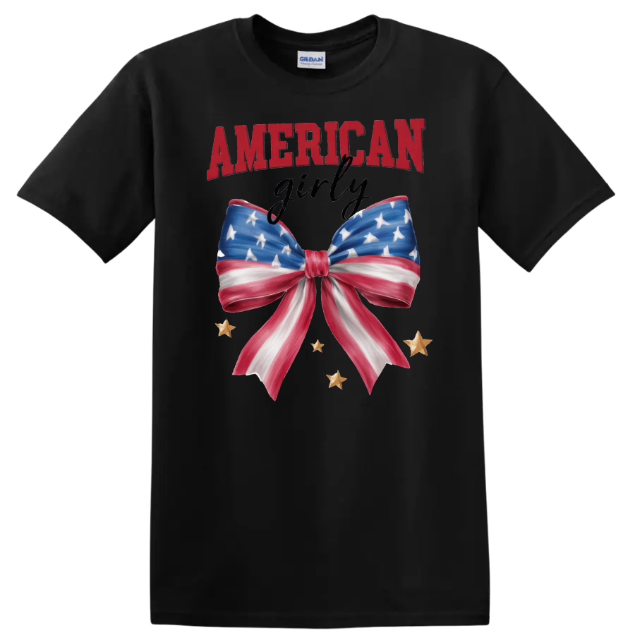 American Girly Bow T Shirt Red White Blue Stars Patriotic Tee Fashion Outfit