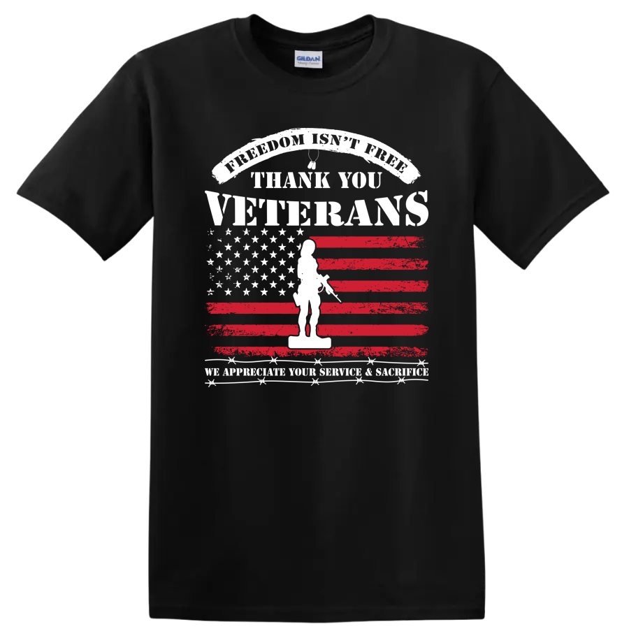 Veterans Thank You T Shirt American Flag Soldier Graphic Tee
