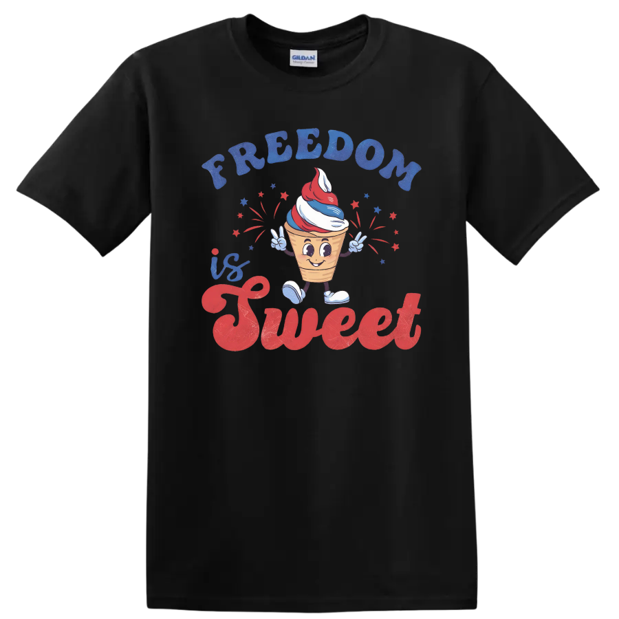 Freedom is Sweet Ice Cream Cone T Shirt Fun Red White Blue Tee