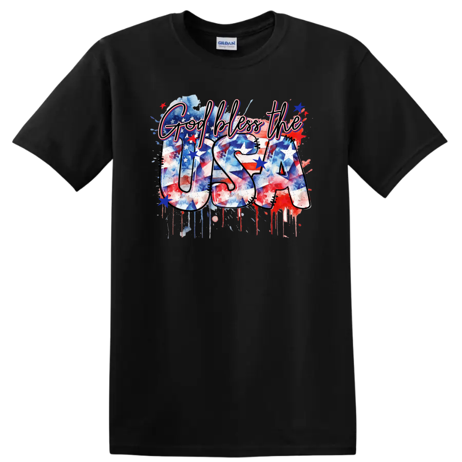 God Bless the USA Patriotic 4th of July T Shirt Red White Blue Tee