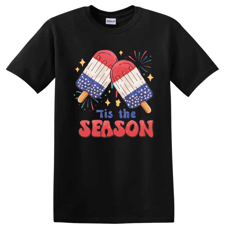 Popsicle T Shirt Tis the Season Summer Fun Red White Blue Tee