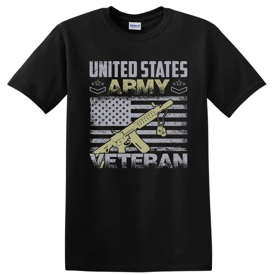 Army Veteran T Shirt w/ American Flag Graphic Military Pride Tee