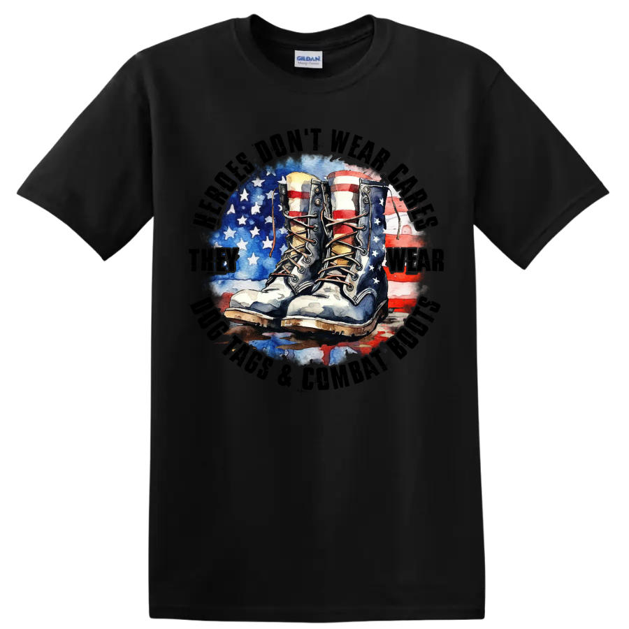 American Flag Combat Boots T Shirt Veteran Military Pride Tee