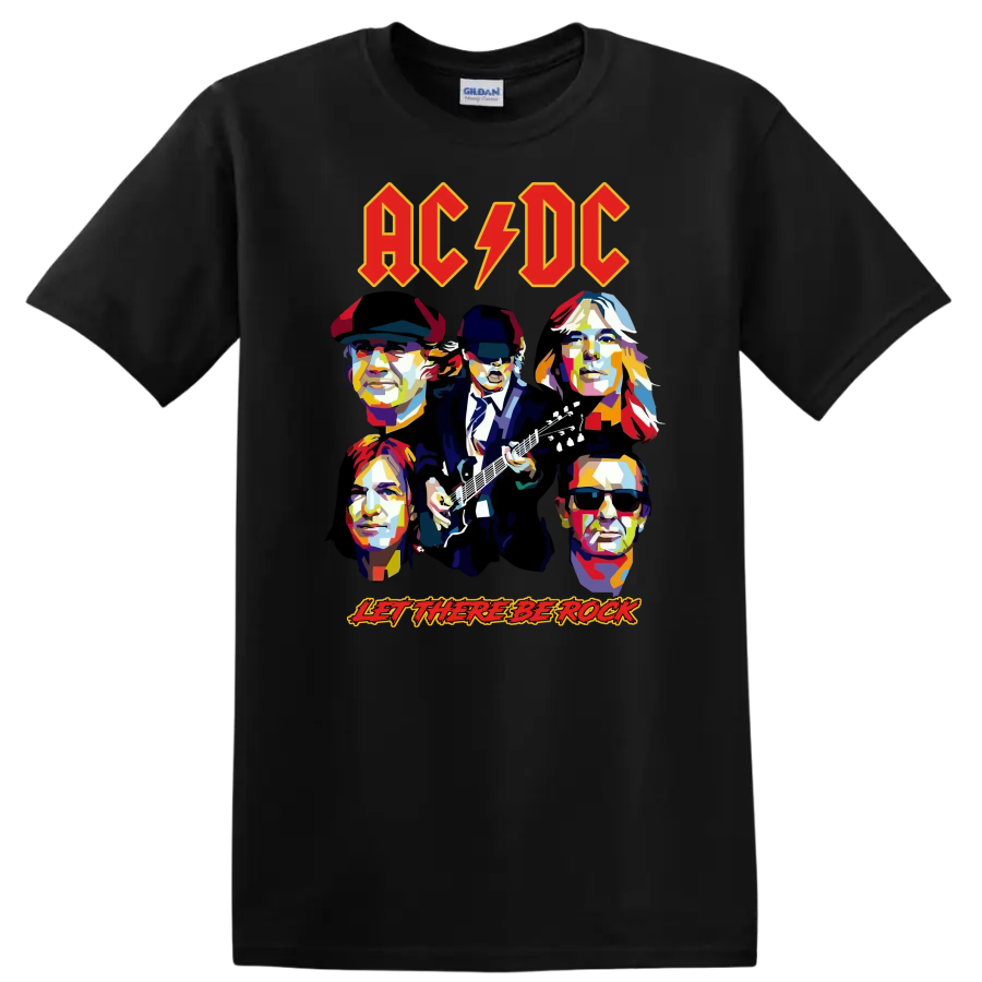 Rock Band Graphic T Shirt Music Fans Tee w/ Electric Guitar Art Design