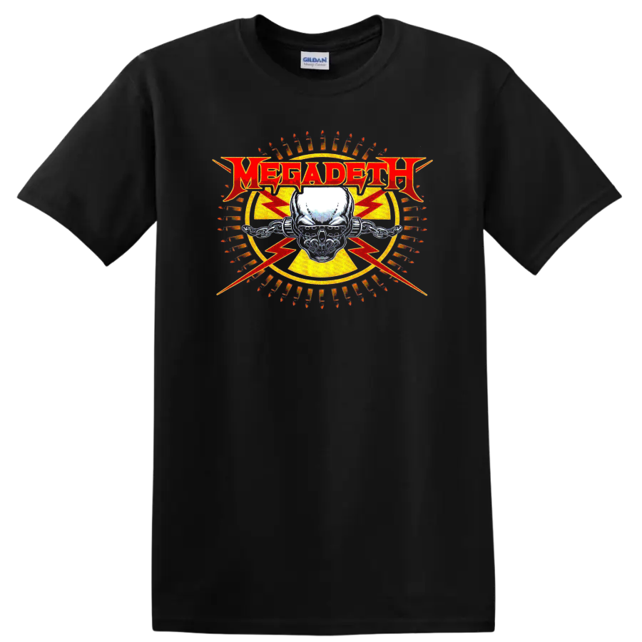 Skull Lightning Graphic T Shirt Heavy Metal Music Rock Band Tee
