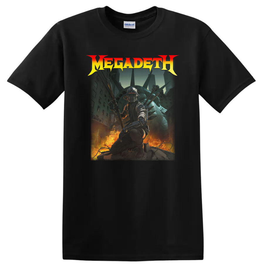 Metal T Shirt Statue Liberty Theme Army Soldier Graphic Tee Fashion Apparel