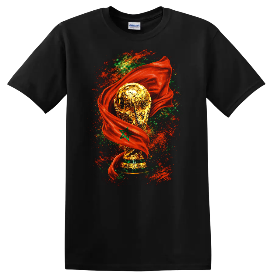 World Cup Trophy Morocco Flag T Shirt Soccer Fan Tee Sports Apparel