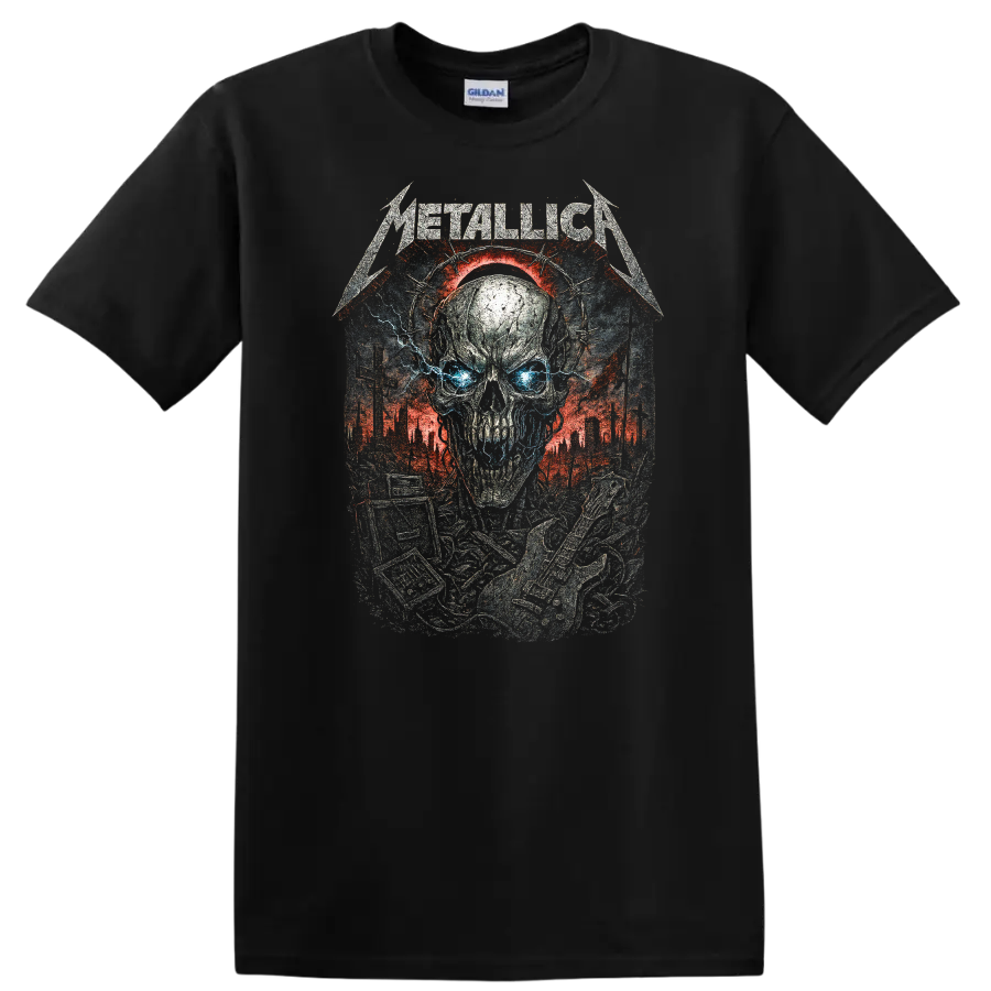 Skull Lightning Retro Rock Heavy Metal Album Cover T Shirt w/ Tee
