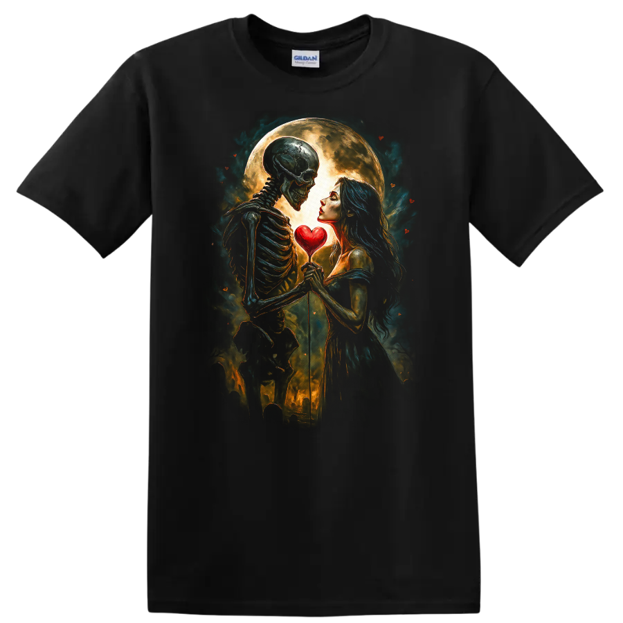 Skeleton Love Romantic Moonlight Halloween T Shirt Gothic Vampires Tee