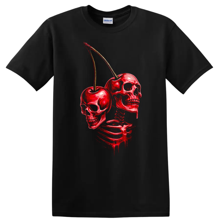 Skull Cherry Skeleton Graphic T Shirt Creepy Halloween Tee Art Design
