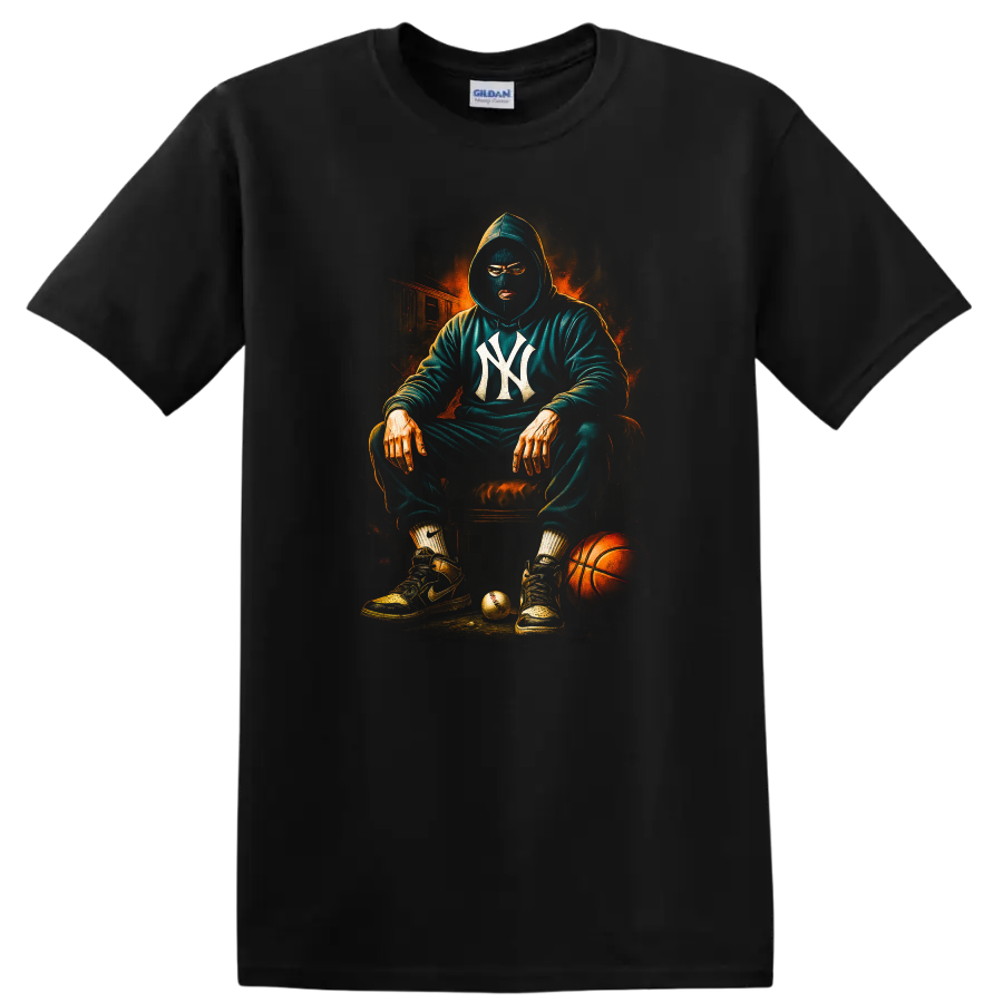 Dark Urban Streetwear Graphic Hoodie Guy T Shirt w/ Basketball Baseball Tee