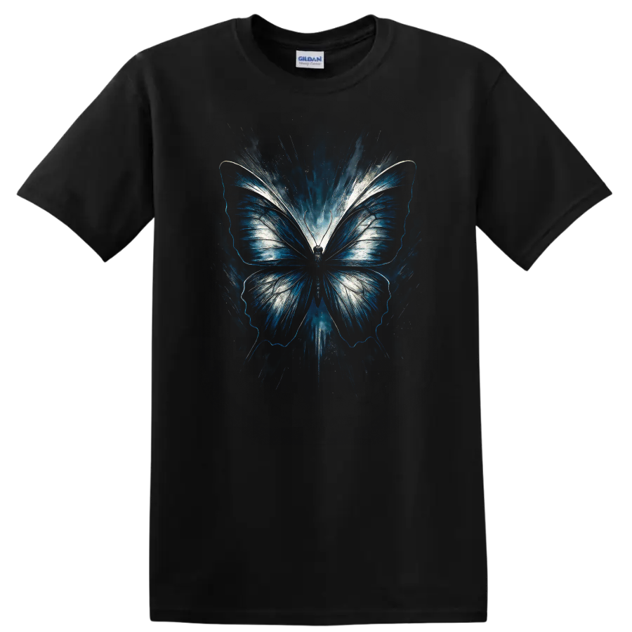 Blue Butterfly Graphic T Shirt for Dark Urban Streetwear Style Tee