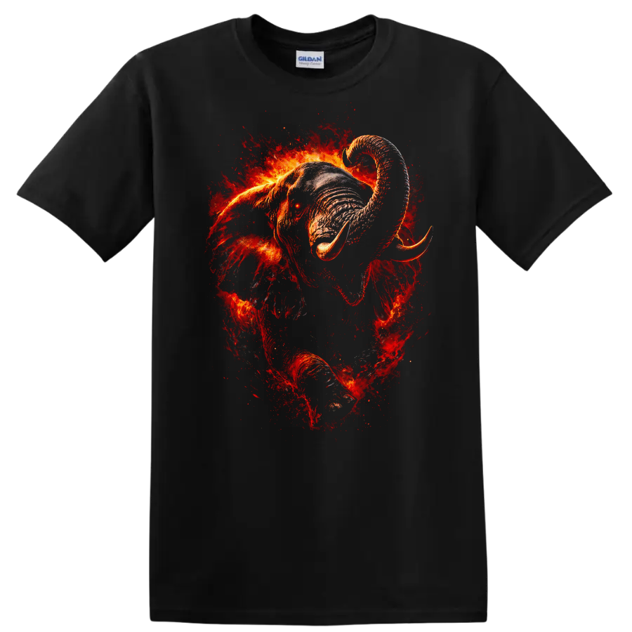Elephant Fire Colorful Graphic T Shirt Unique Animal Design Tee