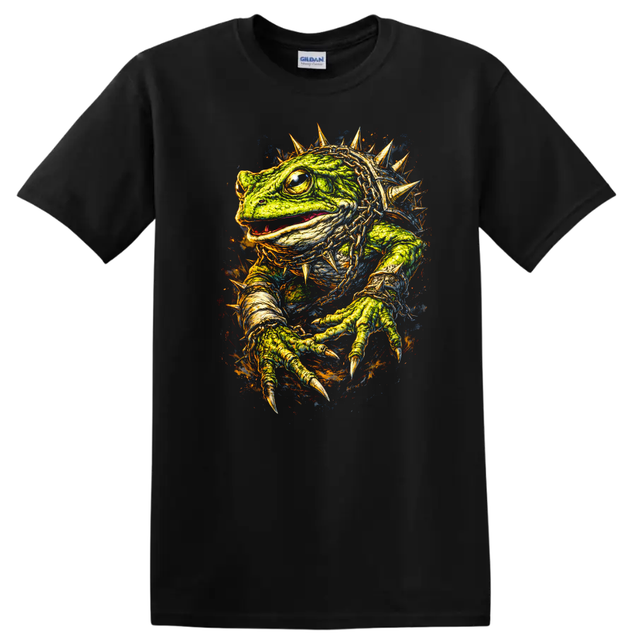 Green Lizard Graphic T Shirt Spiked Design Unique Animal Art Tee
