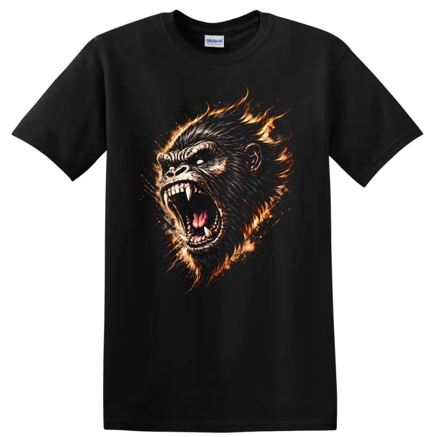 Wild Gorilla Roaring Graphic T Shirt Animal Flame Art Cool Tee