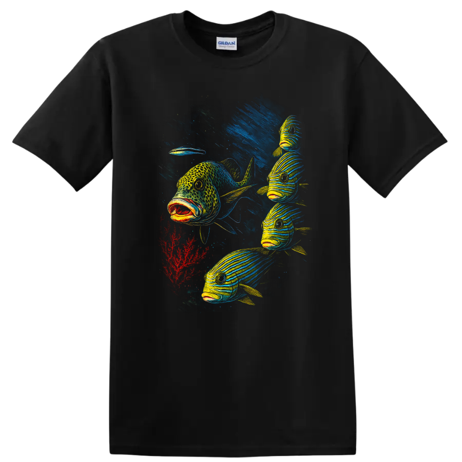 Fish T Shirt Underwater Scene Colorful Coral Reef Marine Life Tee