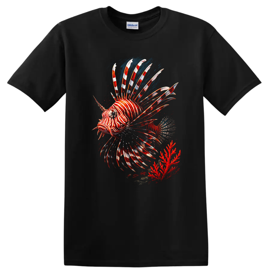 Lionfish T Shirt Ocean Marine Art Graphic Tee Colorful Deep Sea Fish