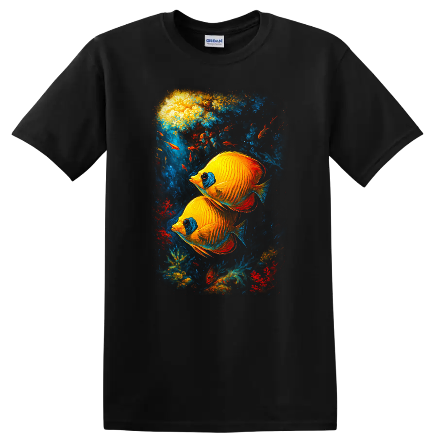 Colorful Fish Swimming in Coral Reef Ocean Scene T Shirt w/ Marine Life Tee