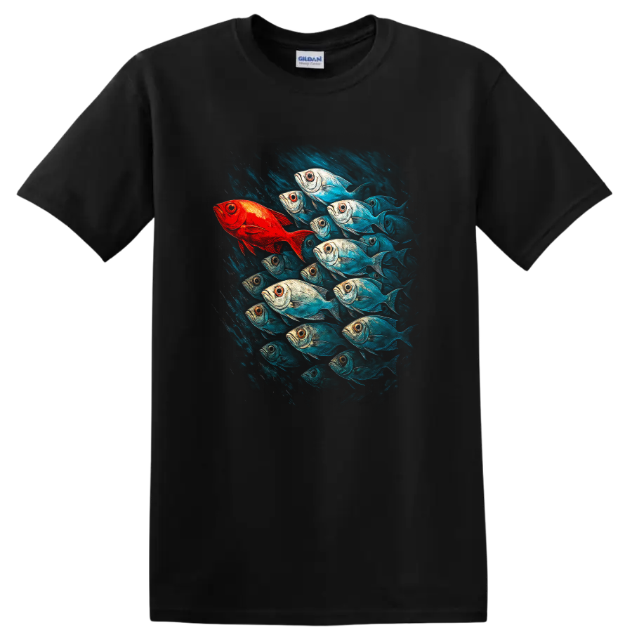 Colorful Fish Design T Shirt Stylish Unique Expression Swim Against Flow Tee