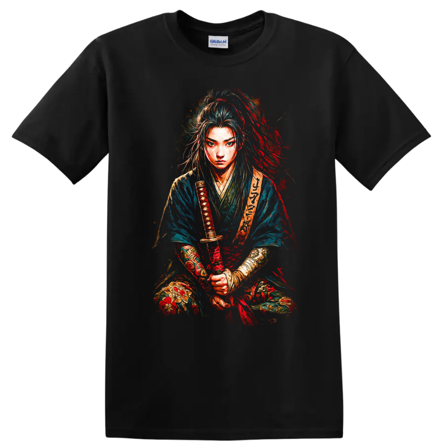 Japanese Warrior T Shirt Samurai Graphic Art Design Tee for Anime Lovers