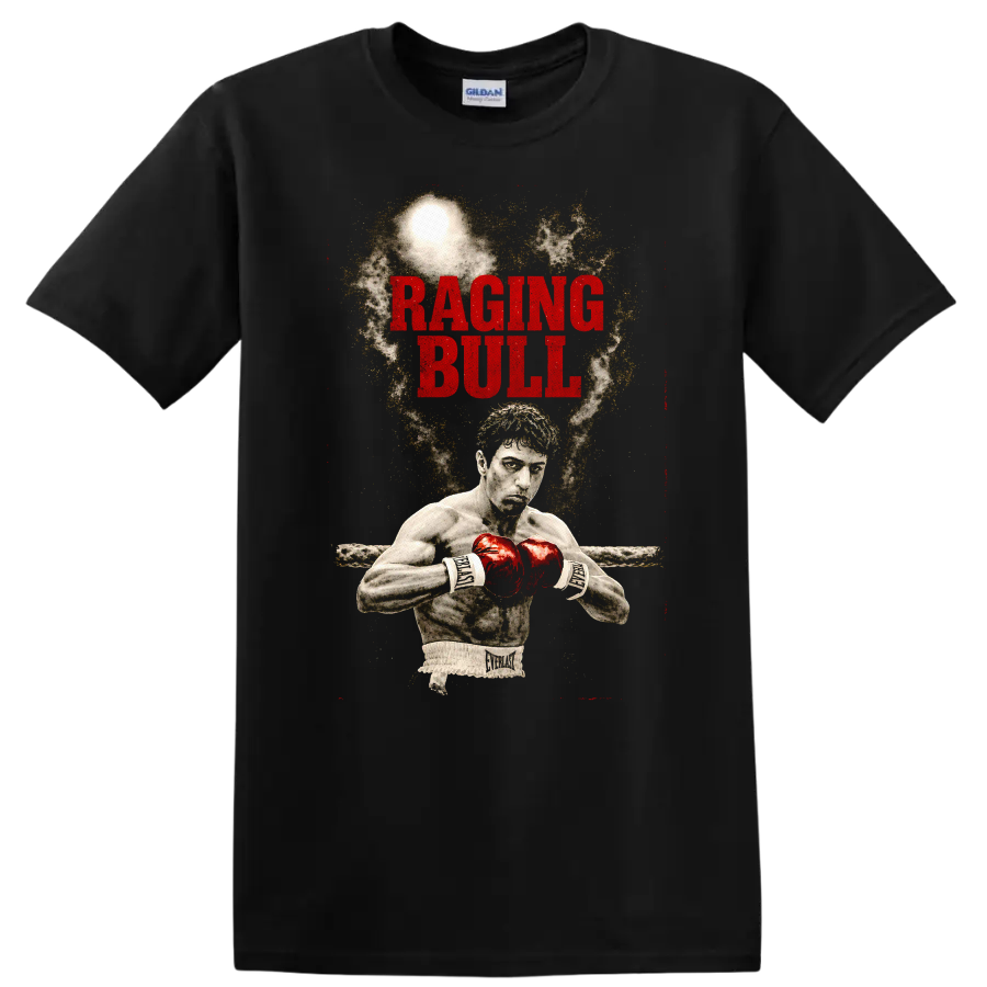 Raging Bull Boxing T Shirt Fighter w/ Red Gloves Graphic Tee Sport Apparel