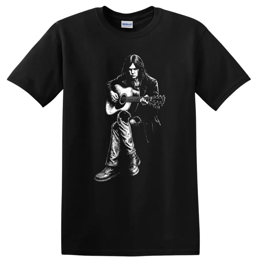 Neil Young T Shirt Rock Legend Guitar Singer Silhouette Folk Music Fan Stage Tee