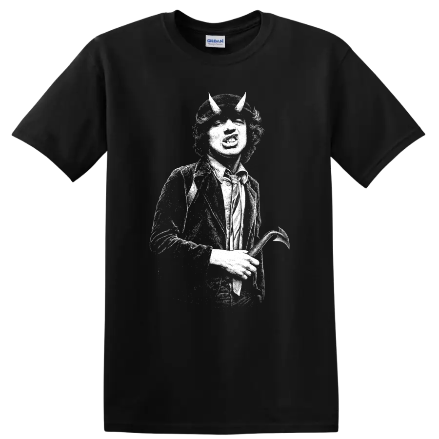 Angus Young T Shirt Rock Legend Silhouette Guitar Tee AC DC Tribute