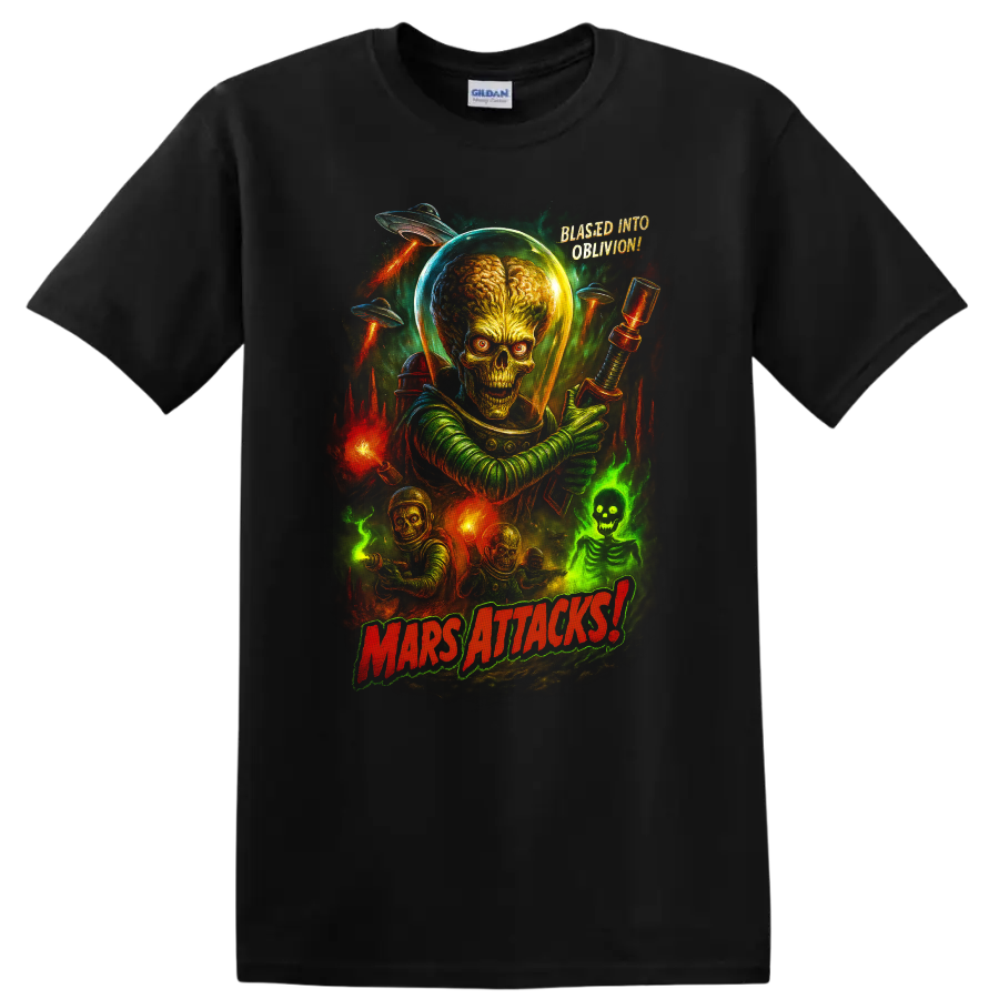 Mars Attacks T Shirt Alien Invasion Retro Sci Fi Horror Tee Graphic