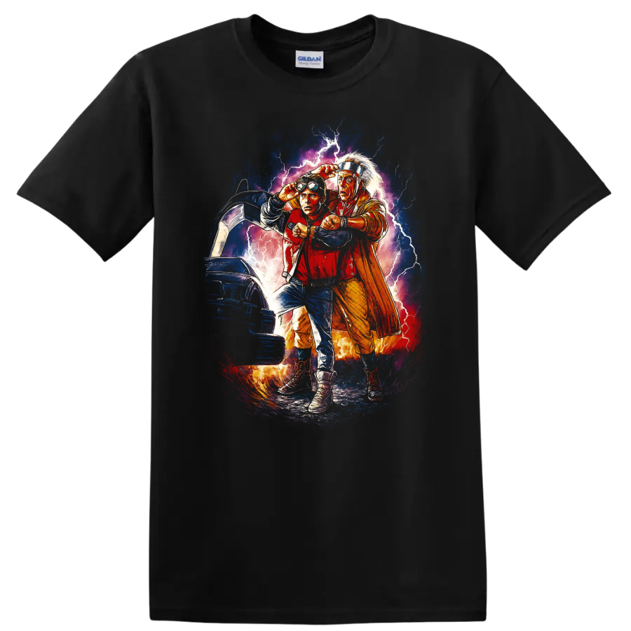 Back To The Future II T Shirt Time Travel Lightning Car Tee Delorean