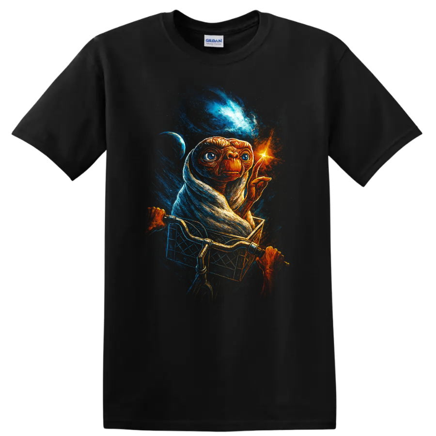 ET Alien Bike Glow Space Movie T Shirt Retro Sci Fi Fan Art Tee