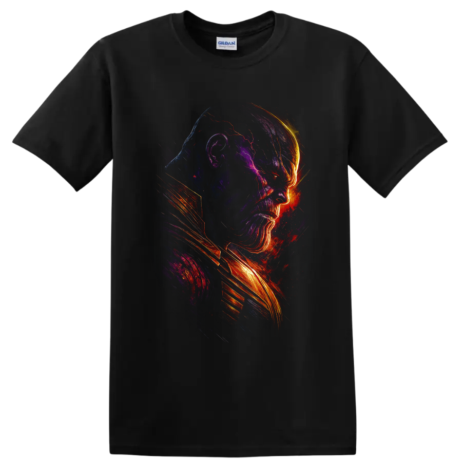 Thanos T Shirt Cosmic Villain Portrait Graphic Tee w Strong Glowing Art