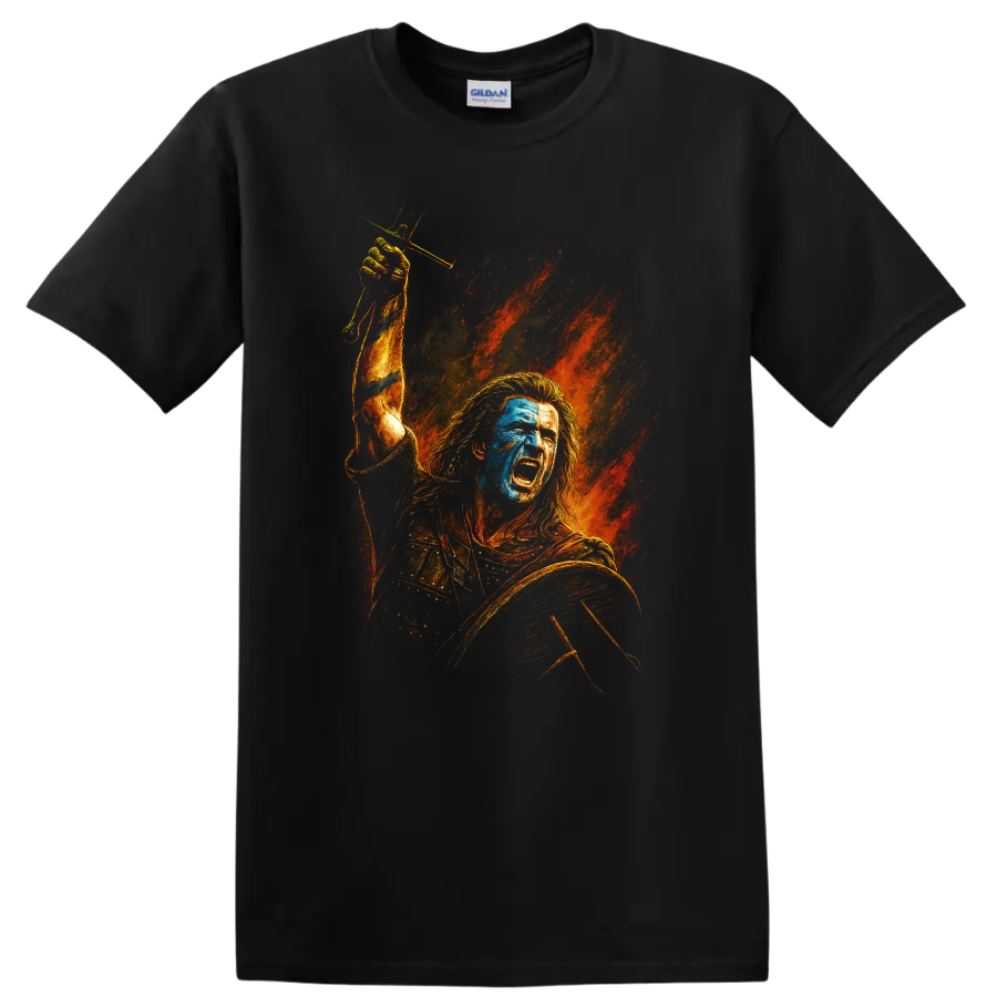 Braveheart T Shirt Warrior Battle Cry Sword Shield Tee Scottish Epic