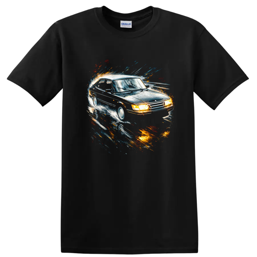 Saab 900 Turbo Old Car Racing Graphic T Shirt Classic Sedan Tee
