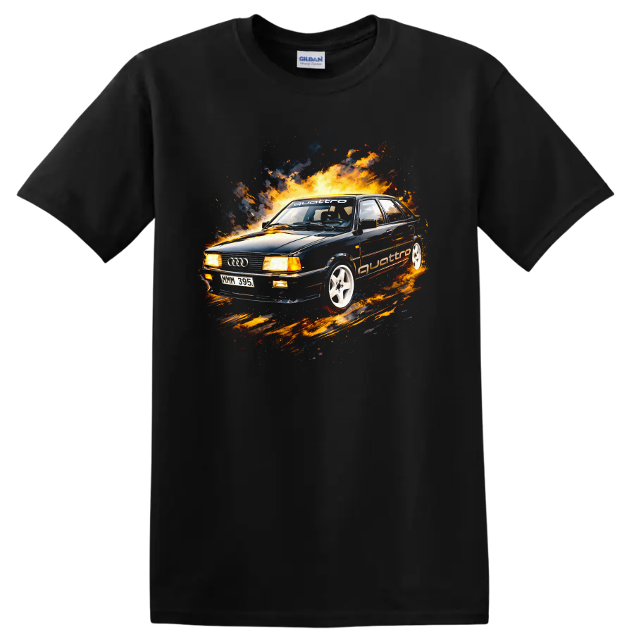 Audi 80 B2 Old Car Flame Burst T Shirt Classic Racing Auto Tee
