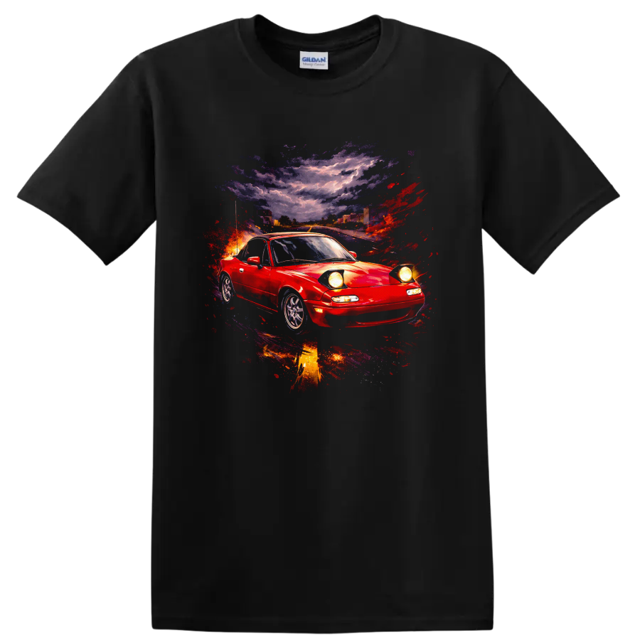 Mazda MX 5 Miata Old Car Red Roadster Headlight T Shirt Retro JDM Tee