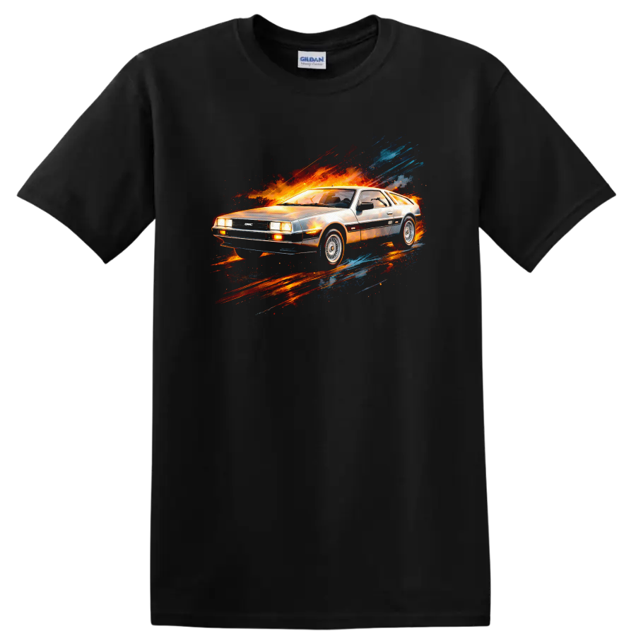 Old Car Back to the Future DeLorean T Shirt Movie Time Travel Retro Tee