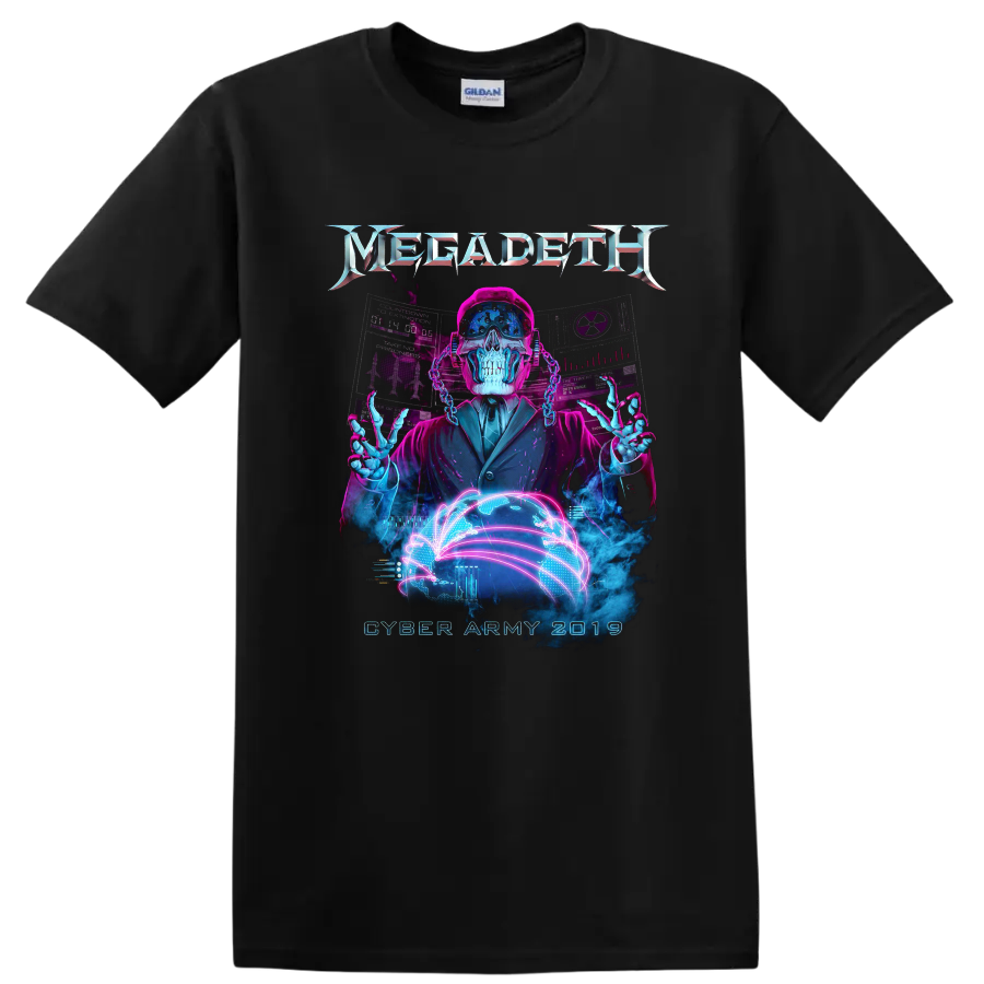 Megadeth Cyber Army Skull T Shirt Neon Metal Art Graphic Tee