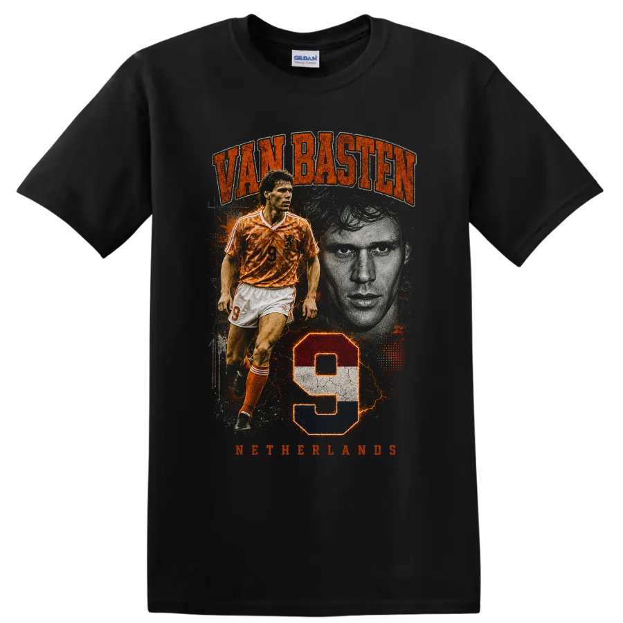 Marco van Basten Netherlands Soccer T Shirt Orange Number 9 Retro Tee
