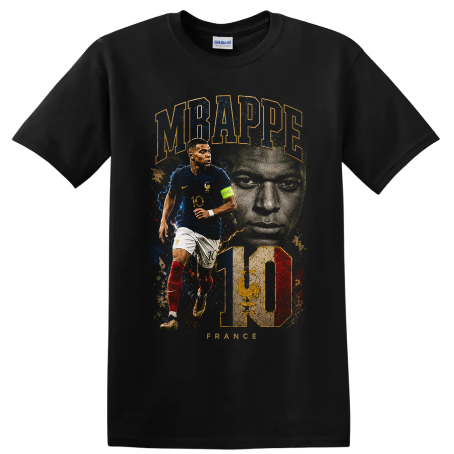 Kylian Mbappe France Soccer T Shirt Player Portrait Action Tee