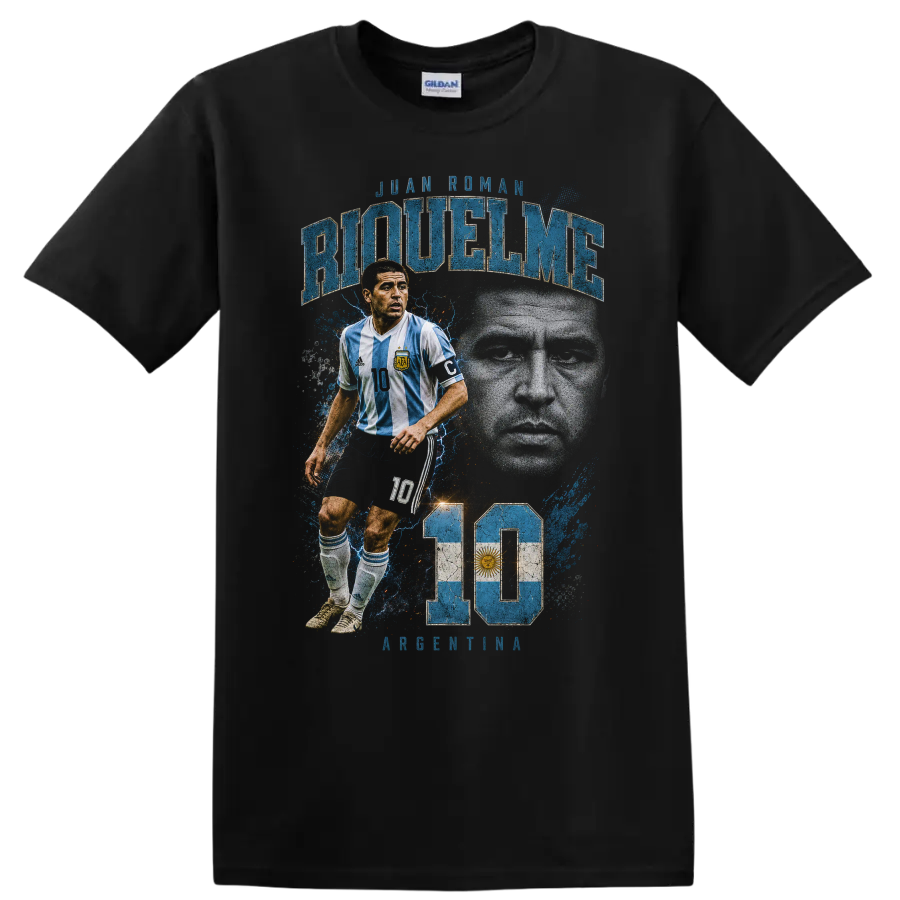 Juan Roman Riquelme Soccer Argentina Legend T Shirt Player Portrait Tee 10