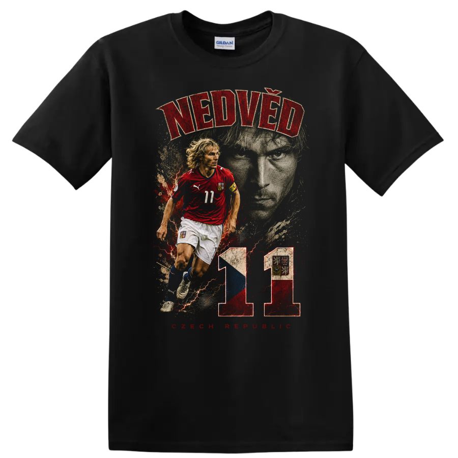 Pavel Nedved Soccer T Shirt Czech Republic Legend Number 11 Action Tee