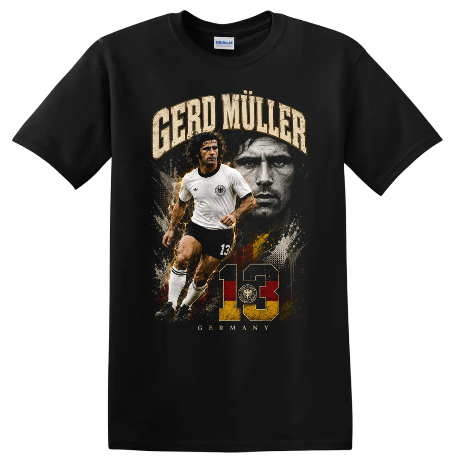 Gerd Muller West Germany Soccer T Shirt Legend Action Portrait 13 Tee