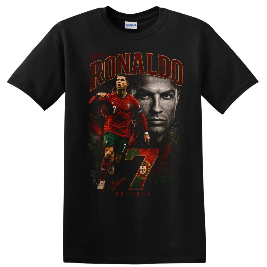 Cristiano Ronaldo Portugal Soccer T Shirt Number 7 Portrait Action Tee