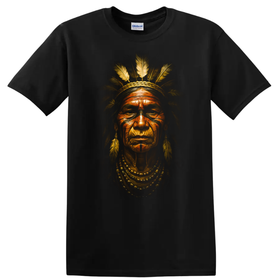 Dakota Chief Native Portrait T Shirt Spirit Headdress Tribal Art Tee